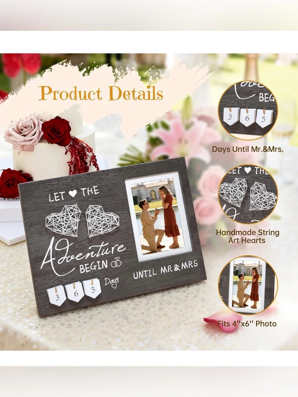 Engagement Rustic Cottagecore Farmhouse Whimsical Wedding Countdown PictureFrame
